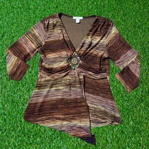 Dressbarn brown striped v-neck blouse